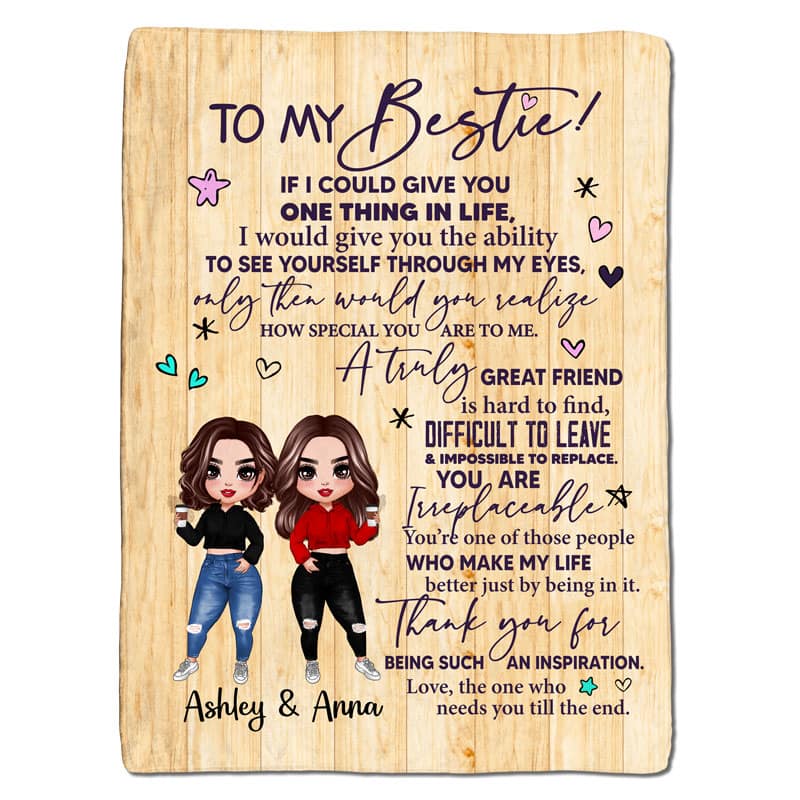 To My Bestie Doll Girls Standing Wood Texture Personalized Fleece Blanket