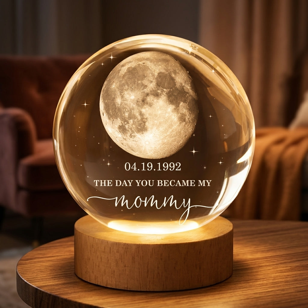 The Day You Became My Mom - Personalized Crystal Ball LED Night Light