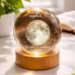 The Day You Were Born Custom Moon Phase by Date - Personalized Crystal Ball LED Night Light - Heartfelt Birthday, Just Because Gift for Loved Ones