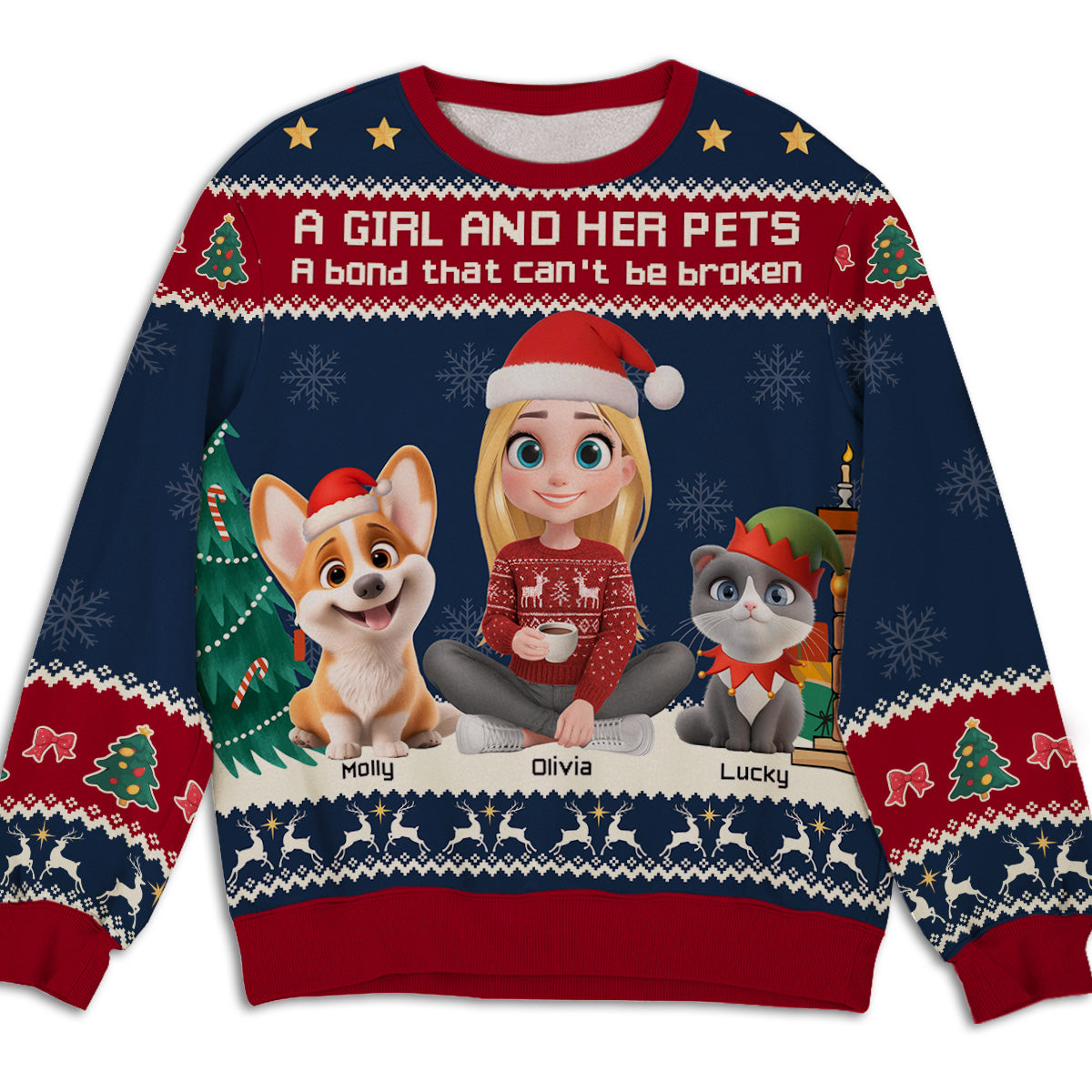 A Girl And Her Pet Christmas - Personalized All-Over-Print Sweatshirt
