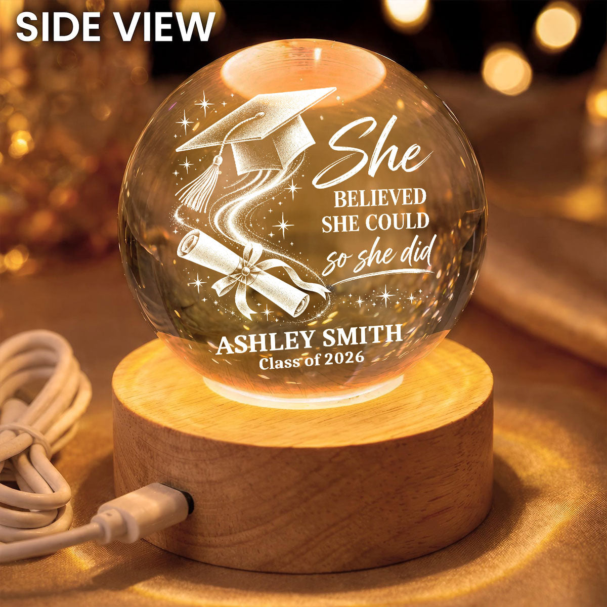 Graduation Custom Name And Year - Personalized Crystal Ball LED Night Light