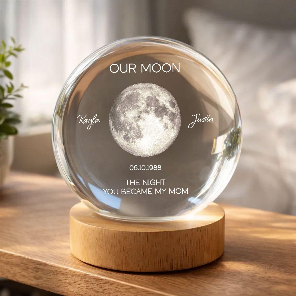 Personalized Moon Phase Crystal Ball Night Light - Custom Date Gift for Mom & Her - Unique Anniversary or Birthday Keepsake