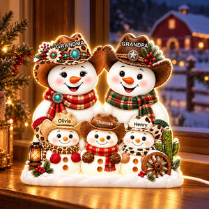 Western Grandpa Grandma Snowman personalized light box