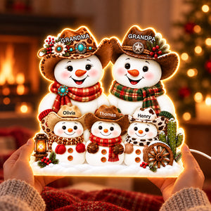 Western Grandpa Grandma Snowman personalized light box