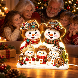 Western Grandpa Grandma Snowman personalized light box