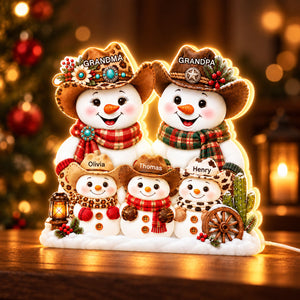 Western Grandpa Grandma Snowman personalized light box