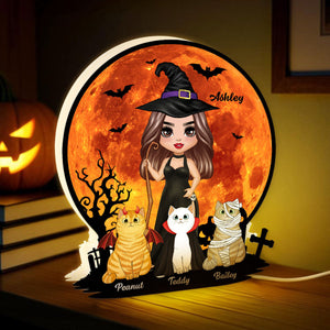 Witch Cat Mom Under Halloween Moon personalized light box