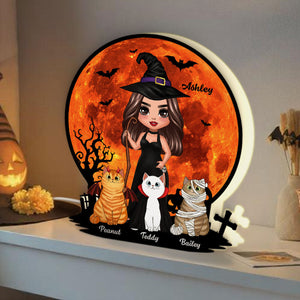 Witch Cat Mom Under Halloween Moon personalized light box