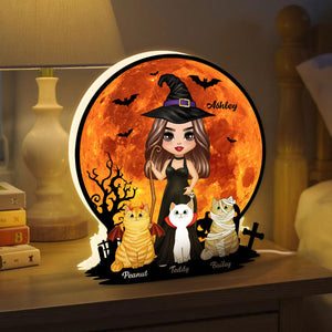 Witch Cat Mom Under Halloween Moon personalized light box