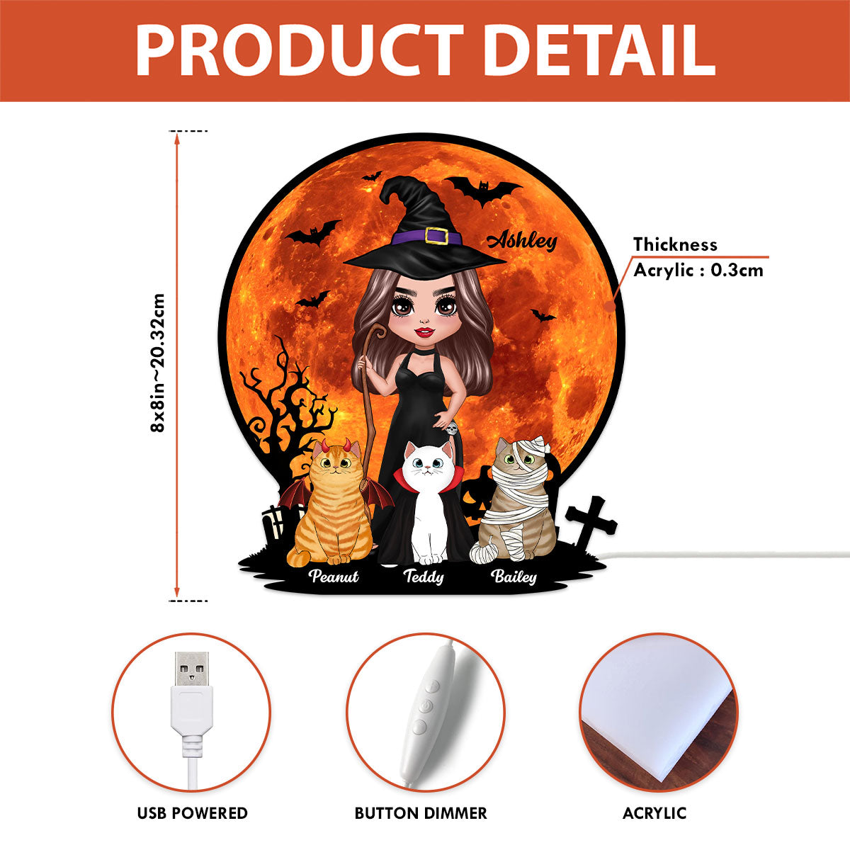 Witch Cat Mom Under Halloween Moon light box product detail