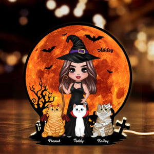 Witch Cat Mom Under Halloween Moon personalized light box