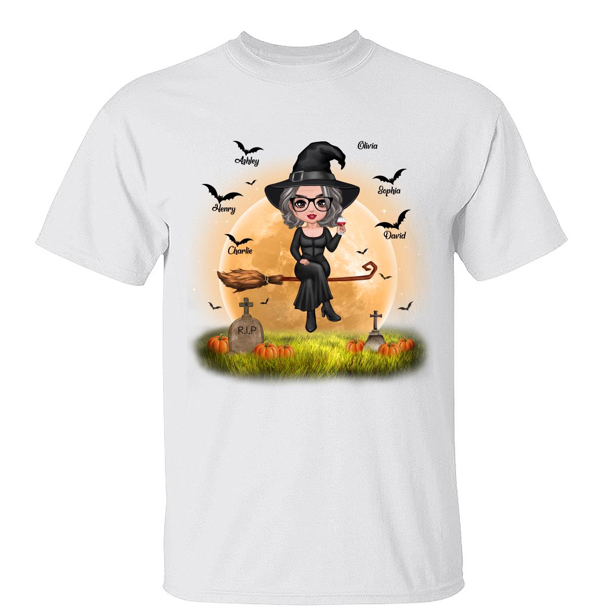 Halloween Grandma Mom Witch Moon Background - Personalized Shirt - Gift For Mom, Grandma