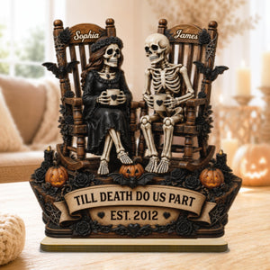 Till Death Do Us Part Skeleton Couple 2D Flat - Personalized 2-Layered Wooden Plaque - Halloween Decor For Couple