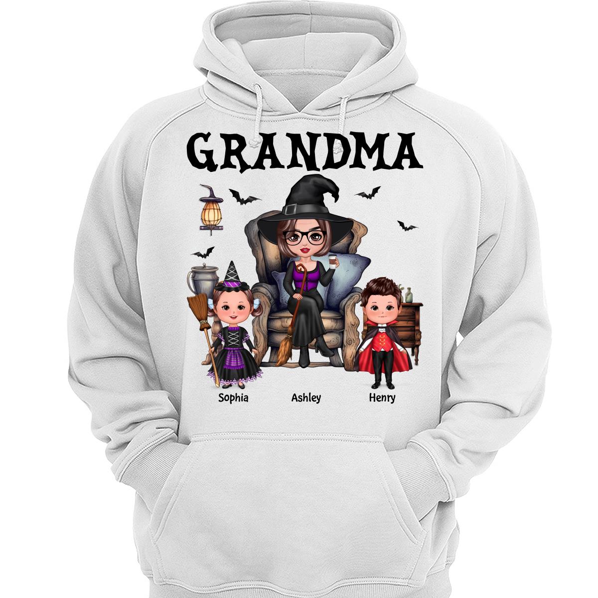 Grandma Witch Sitting On Chair with Kids personalized shirt