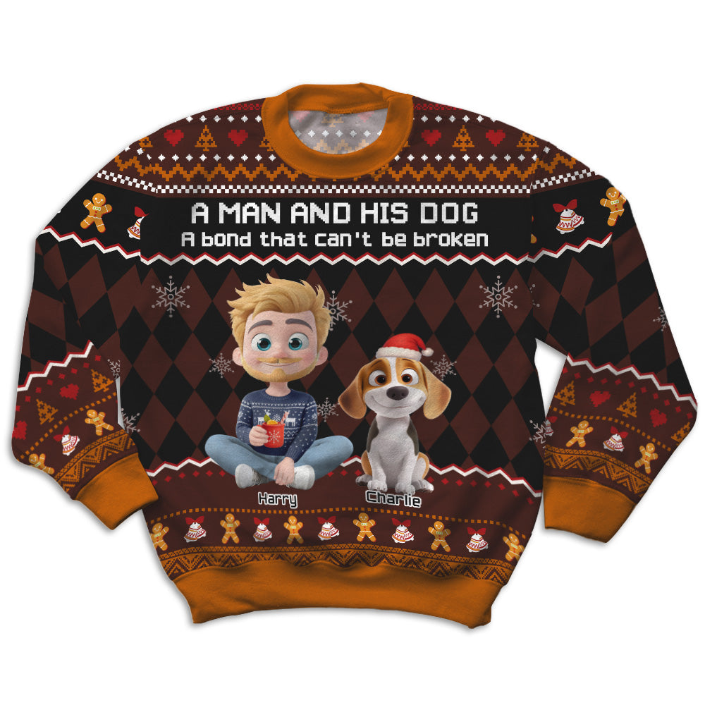 Just A Man Who Loves His Dog Christmas Ver Kid - Personalized All-Over-Print Sweatshirt