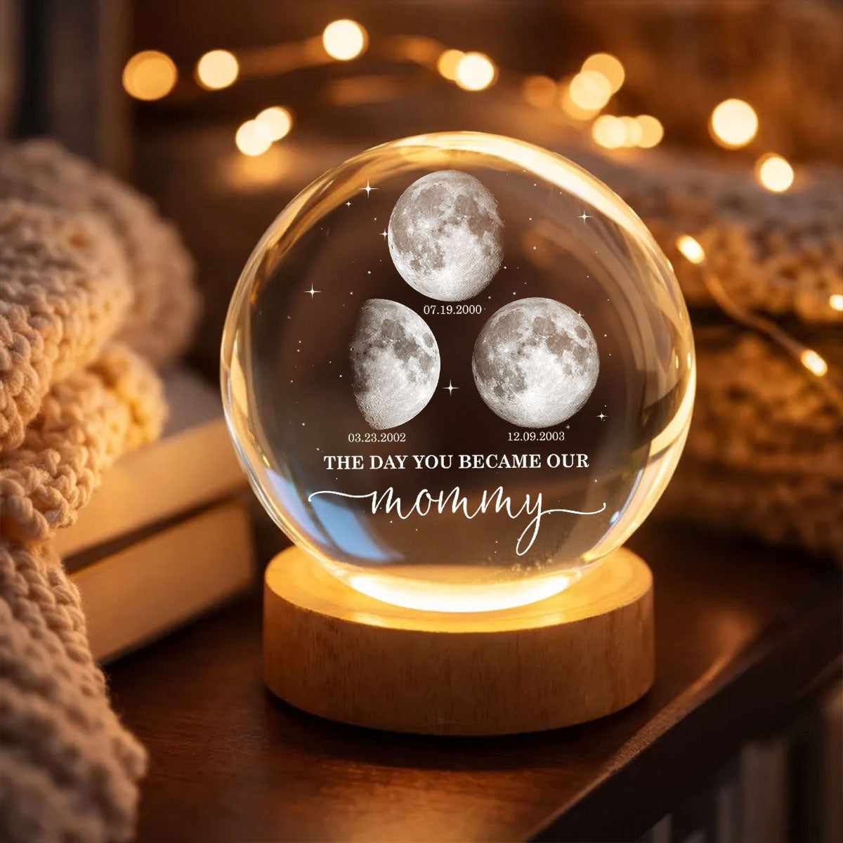 The Day You Became My Mom - Personalized Crystal Ball LED Night Light
