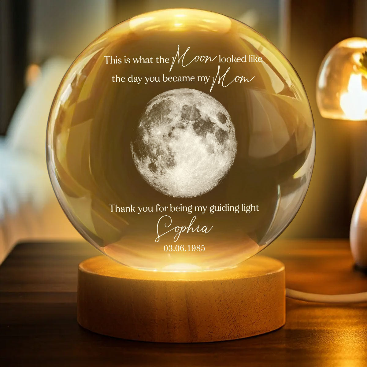 Thank You for Being My Guiding Light Mom - Personalized Crystal Ball LED Night Light