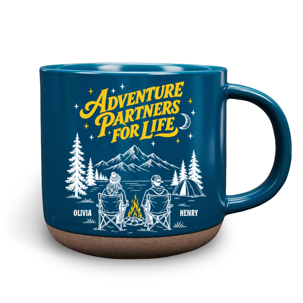 Partners In Every Adventure - Personalized Pottery Mug - Dark Blue