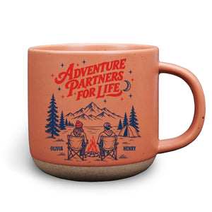Partners In Every Adventure - Personalized Pottery Mug - Orange