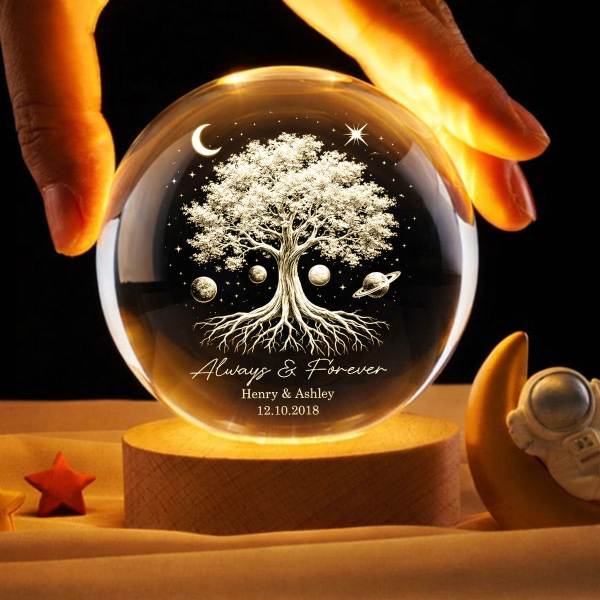 One Life One Love Couple Tree of Life - Personalized Crystal Ball LED Night Light