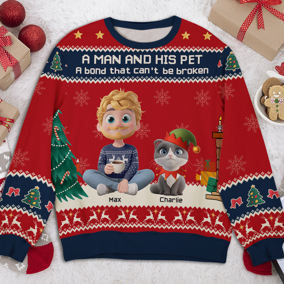 A Man And His Pet Christmas - Personalized All-Over-Print Sweatshirt