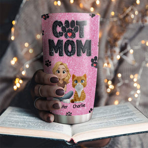 Lovely Cat Mom Blink tumbler in hand