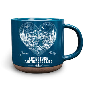 Our Story Is One Big Adventure - Personalized Pottery Mug - Dark Blue