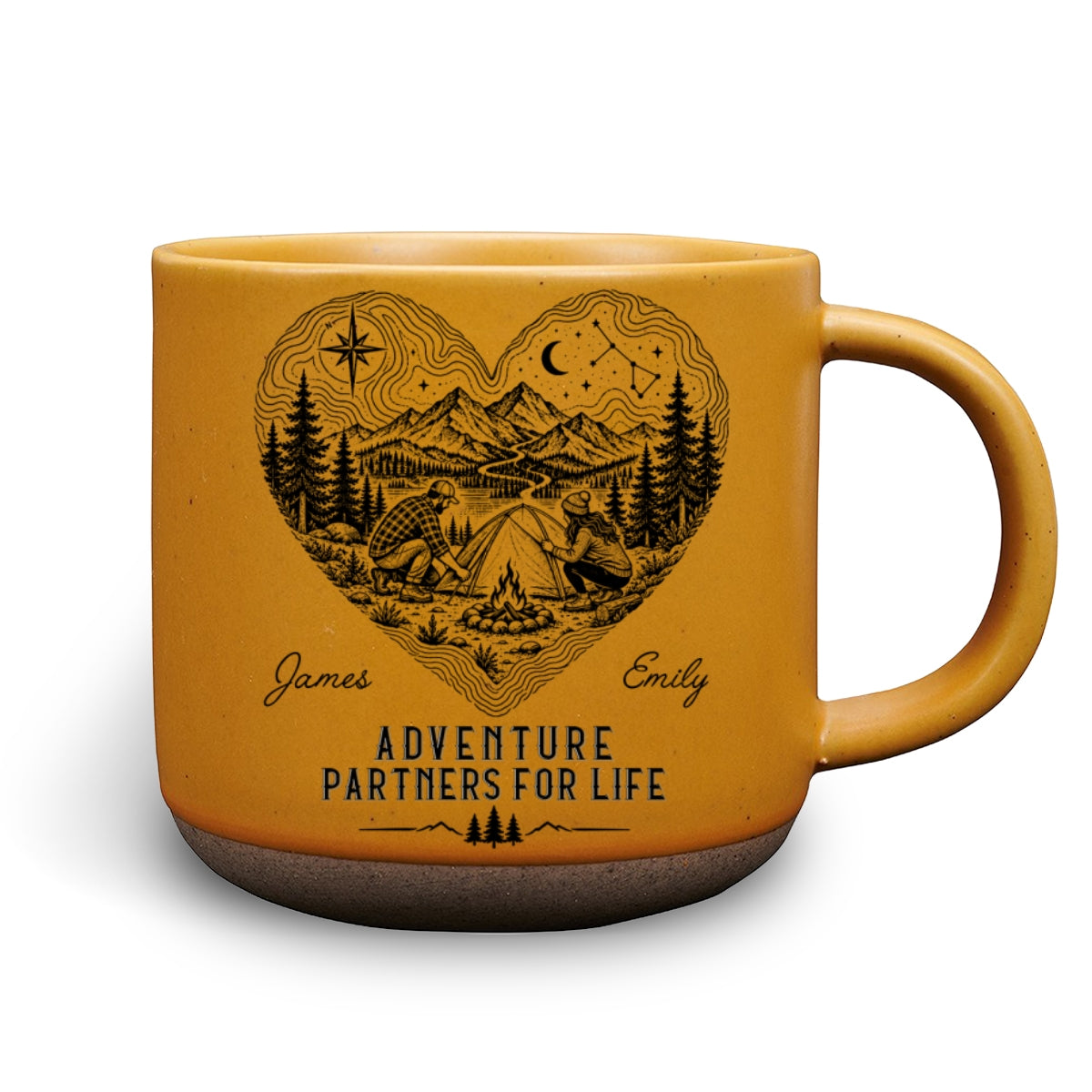 Our Story Is One Big Adventure - Personalized Pottery Mug - Yellow