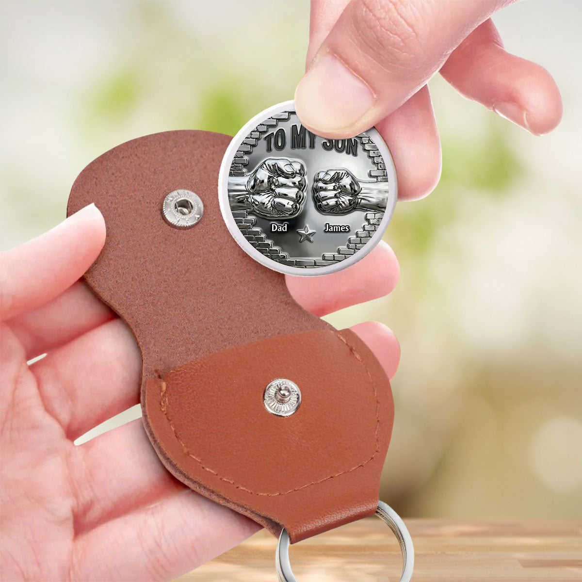 To My Son personalized pocket hug in hand