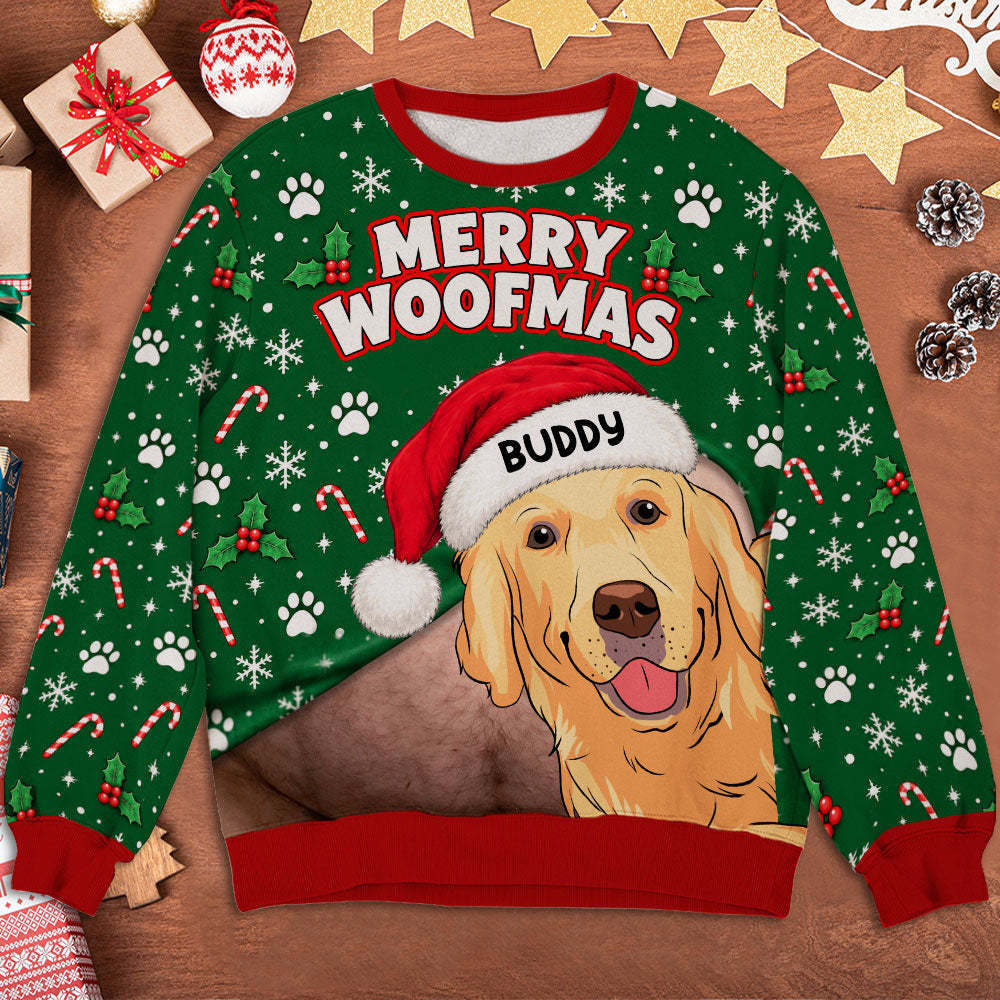 Woofmas Belly Surprise personalized all-over-print sweatshirt