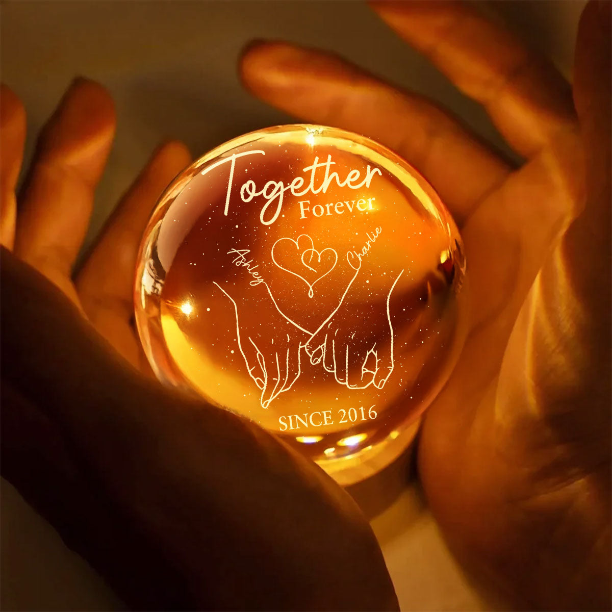 Eternal Love Couple Holding Hands - Personalized Crystal Ball LED Night Light